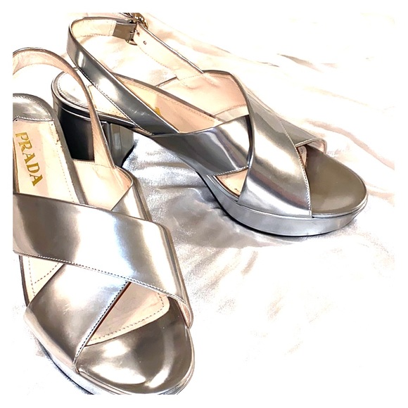 Prada Shoes - PRADA Silver Criss Cross Platforms 8 $799